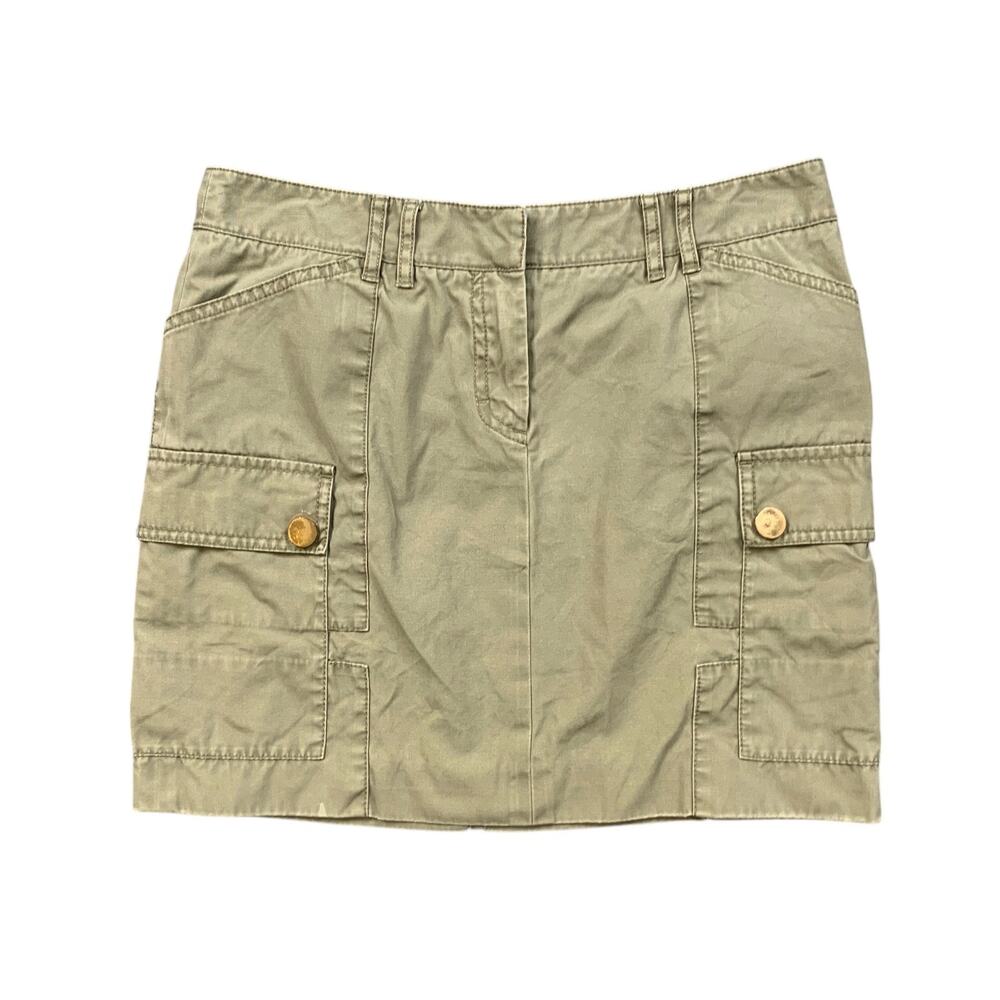 Tory Burch Skirt Womens 2 Herb Khaki Liam Cargo Zip Fly Button Detail Mini *READ